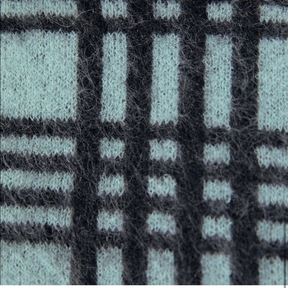 🔖 S ZARA Checked Wool Mohair Knit Sweater Green Aqua Ruffle Shoulder - Picture 13 of 16